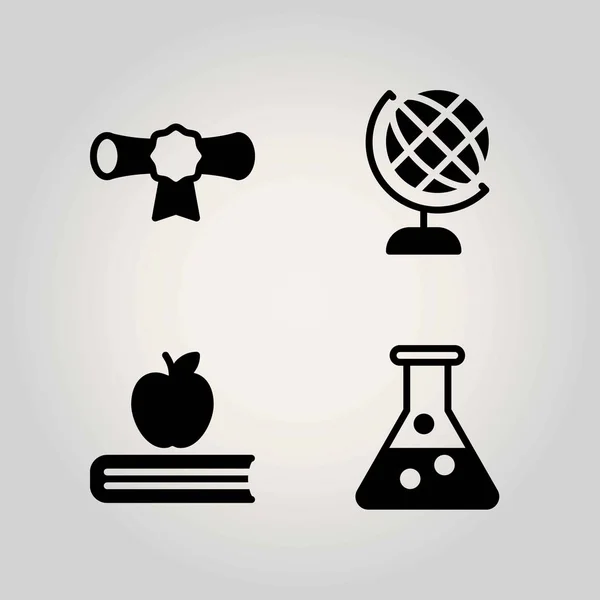 Ensemble d'icônes vectorielles scientifiques. fiole, diplôme et cetificat — Image vectorielle