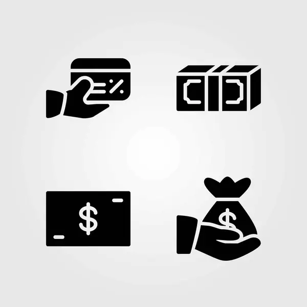 Banka vektorové ikony nastavit. peníze, kreditní karta a dolar — Stockový vektor