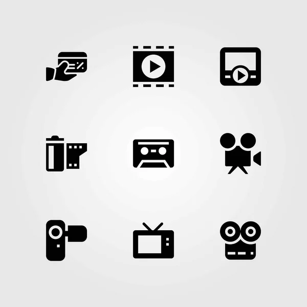Ensemble d'icônes vectorielles technologiques. carte de crédit, camcoder et tv — Image vectorielle