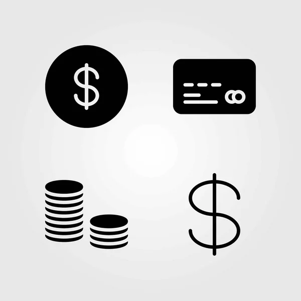 Bank vector icons set. coins, credit card and dollar — Stock Vector