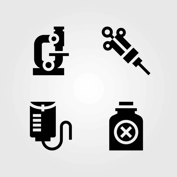 Ensemble d'icônes vectorielles médicales. compteur de gouttes, poison et bouteille — Image vectorielle