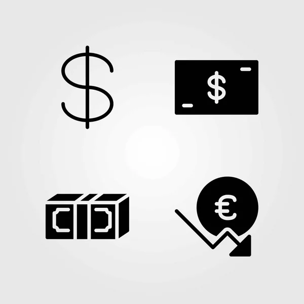 Sign vektorové ikony nastavit. Euro, dolar a peníze — Stockový vektor