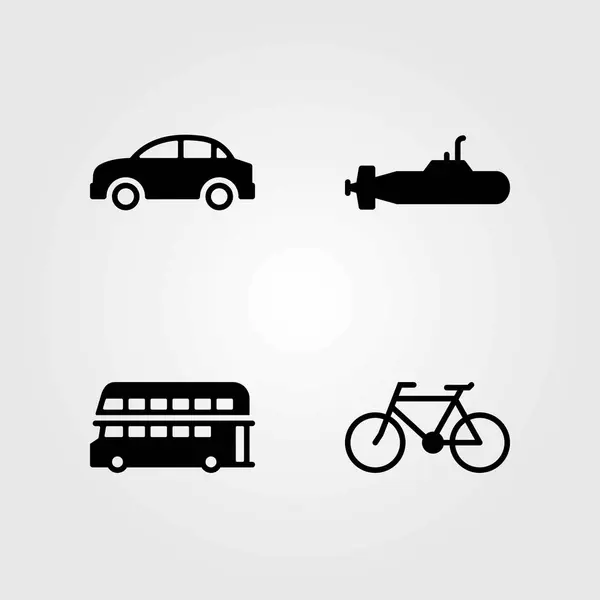 Transport wektor zestaw ikon. rower, double decker bus i okręt podwodny — Wektor stockowy