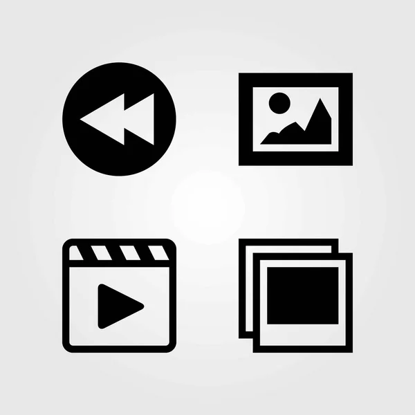 Multimedia vector icons set. photo, picture and rewind — Stock Vector