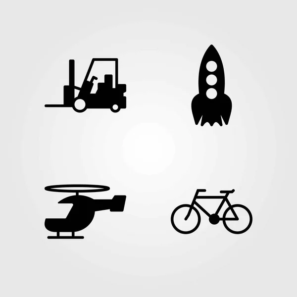 Transport wektor zestaw ikon. helikopter, rakiet i rowerów — Wektor stockowy