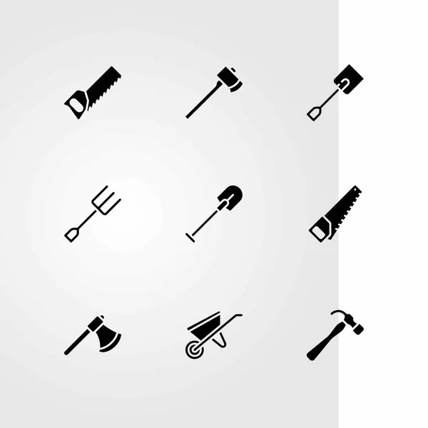 Garden vector icons set. handsaw, fork and hammer — Stock Vector