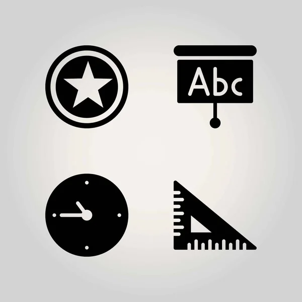 School vector icon set. star, clock and set square — Stock Vector