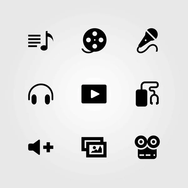 Conjunto de iconos vectoriales multimedia. reproductor de música, volumen y micrófono — Vector de stock