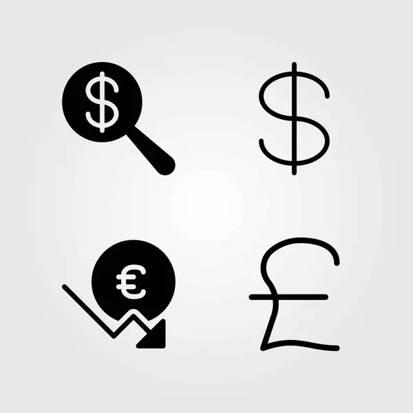 Bank vector icons set. dollar, euro and pound sterling — Stock Vector