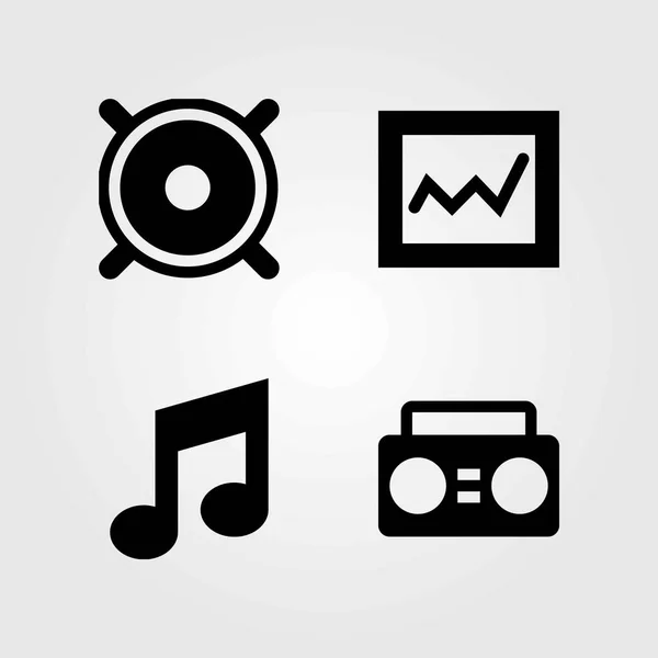 Conjunto de ícones vetoriais multimídia. alto-falante, boombox e nota musical —  Vetores de Stock