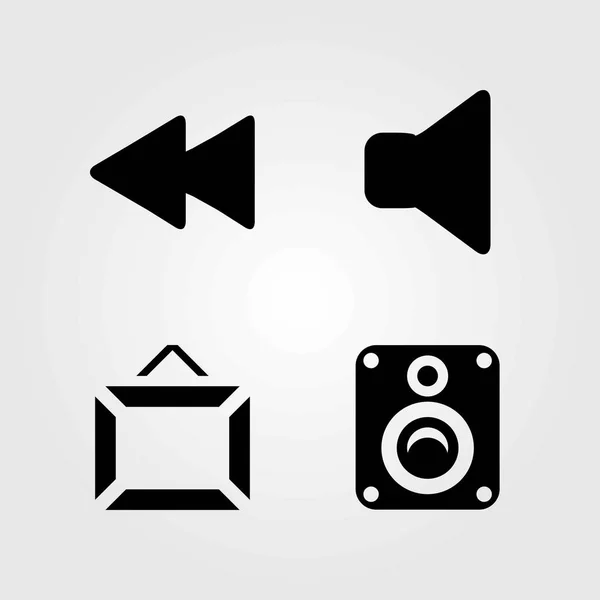 Conjunto de iconos vectoriales multimedia. rebobinado, altavoz y marco — Vector de stock