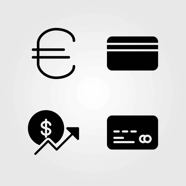 Money vector icons set. coin, credit card and euro — Stock Vector