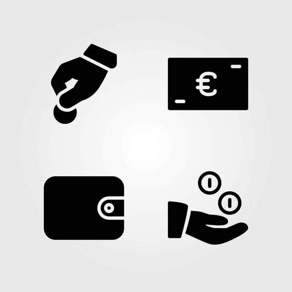 Conjunto de iconos de vector de dinero. euros, donaciones y monedas — Archivo Imágenes Vectoriales