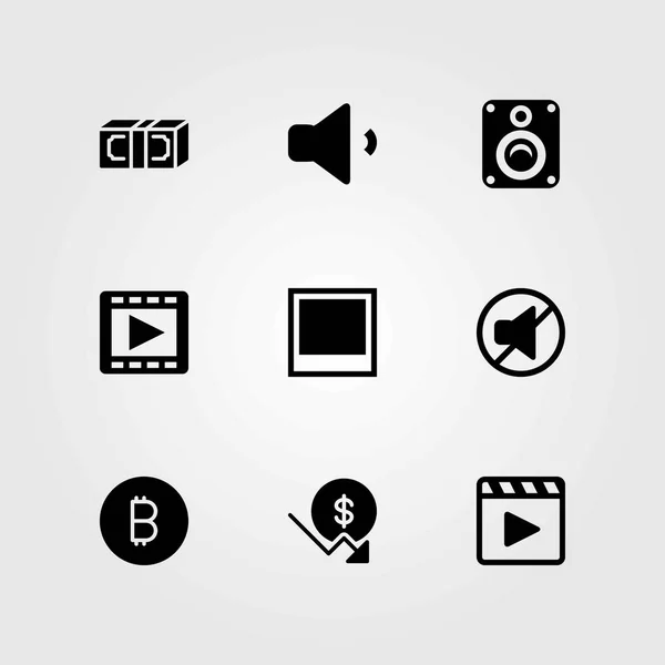 Buttons vector icons set. money, movie player and speaker — Stock Vector