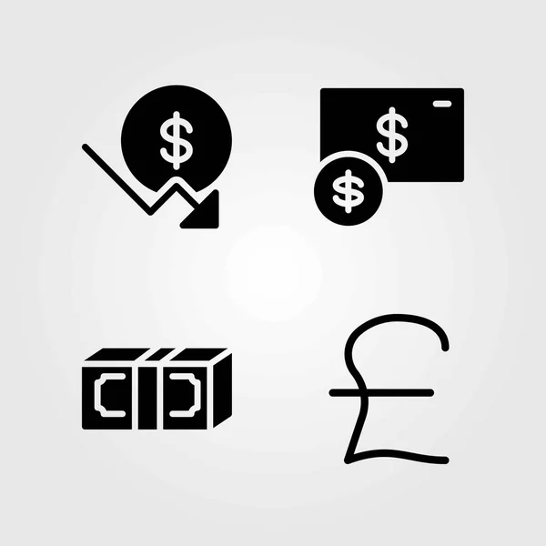 Teken vector icons set. dollar, geld en pond sterling — Stockvector