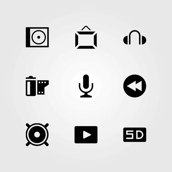 Icônes vectorielles multimédia réglées. écouteurs, microphone et carte SD — Image vectorielle