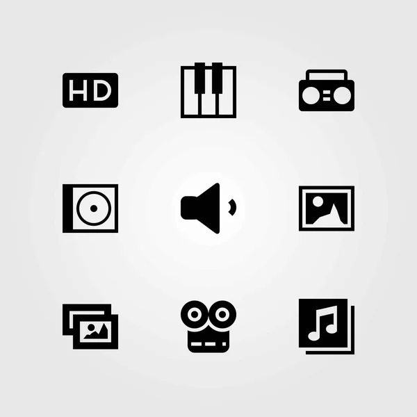 Conjunto de iconos vectoriales multimedia. quaver, volumen y hd — Vector de stock