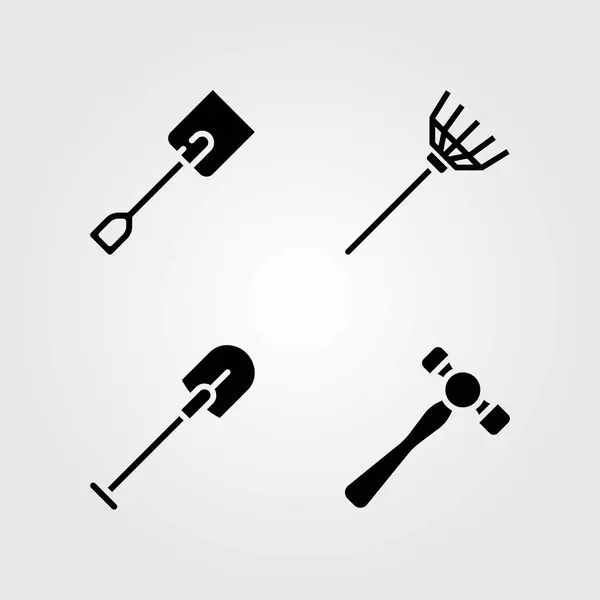 Garten-Vektorsymbole gesetzt. Spaten, Hammer und Schaufel — Stockvektor