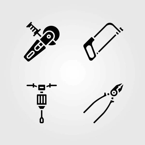 Tools vector icons set. jackhammer, handsaw and power saw — Stock Vector