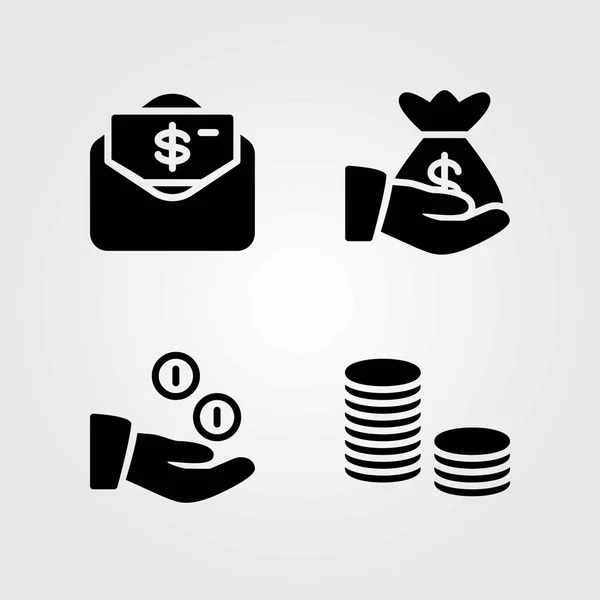 Conjunto de iconos de vector de dinero. dinero, monedas y bolsa de dinero — Vector de stock