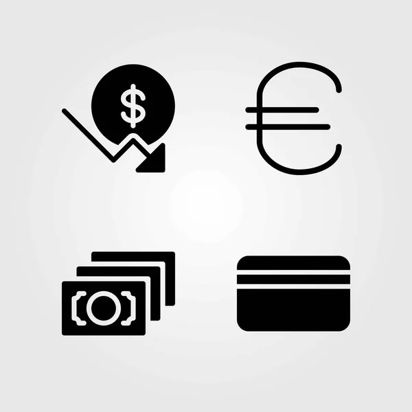 Conjunto de iconos vectoriales. tarjeta de crédito, dinero y dólar — Archivo Imágenes Vectoriales