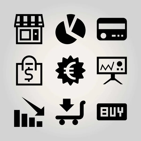 Obchodní vektor sadu ikon. graf, vozík, euro a nakupování — Stockový vektor
