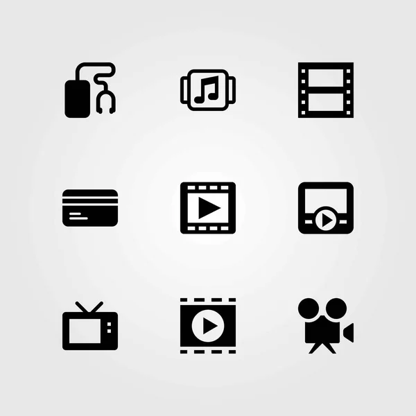 Technology vector icons set. tv, video camera and film roll — Stock Vector