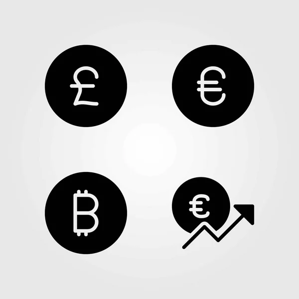 Bank vector icons set. pound sterling, coin and euro — Stock Vector