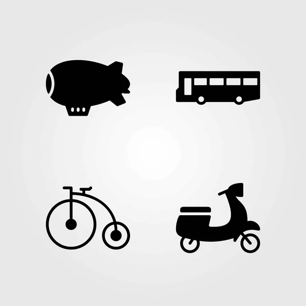 Vector iconen transportset. bus, fiets en motor — Stockvector