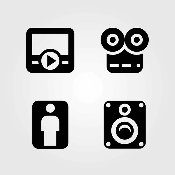 Conjunto de iconos vectoriales multimedia. altavoz, hombre y reproductor de películas — Vector de stock