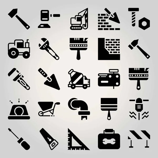 Construction vector icon set. screwdriver, nail gun, siren and barrier — Stock Vector