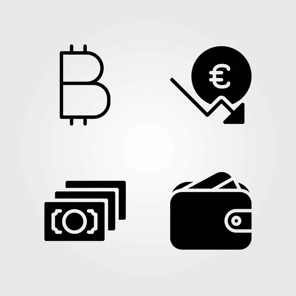 Conjunto de iconos de vector de dinero. billetera, euro y moneda — Archivo Imágenes Vectoriales