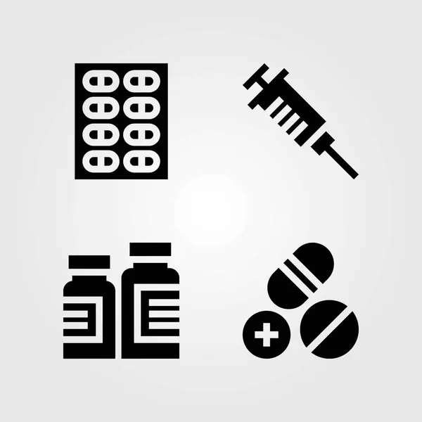 Medicinsk vektor ikoner set. medicin, piller och spruta — Stock vektor