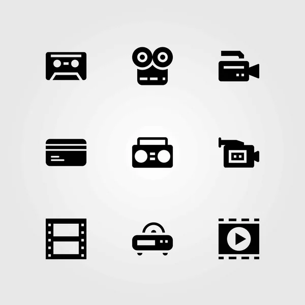 Conjunto de iconos vectoriales tecnológicos. radio, tarjeta de crédito y boombox — Vector de stock