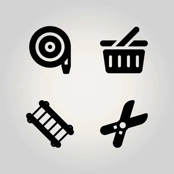 Boerderij vector icon set. Snoeischaar, shopping mand, de ladder en de slang — Stockvector