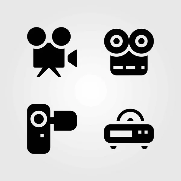 Icone vettoriali tecnologiche impostate. macchina fotografica, videocamera e videocamera — Vettoriale Stock