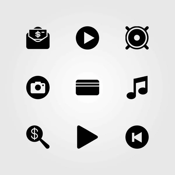 Düğmeleri Icons set vektör. para, hoparlör ve arka — Stok Vektör