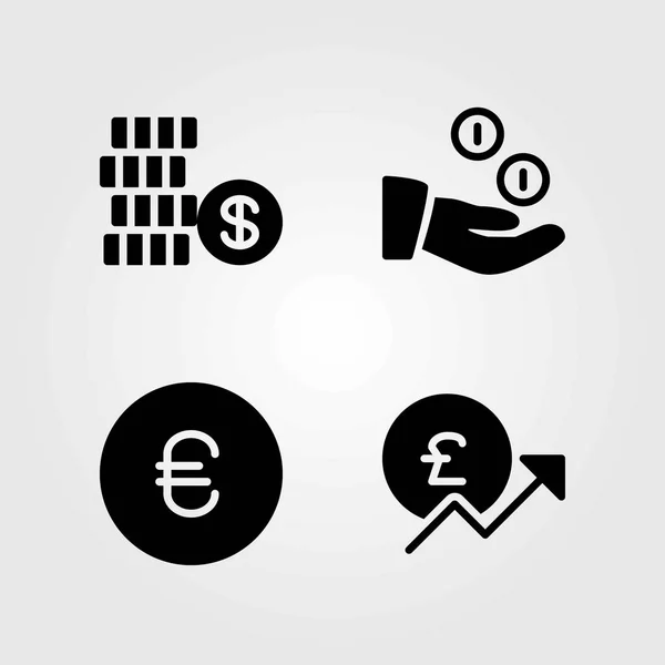 Conjunto de ícones vetoriais de dinheiro. moedas, moeda e libra esterlina —  Vetores de Stock