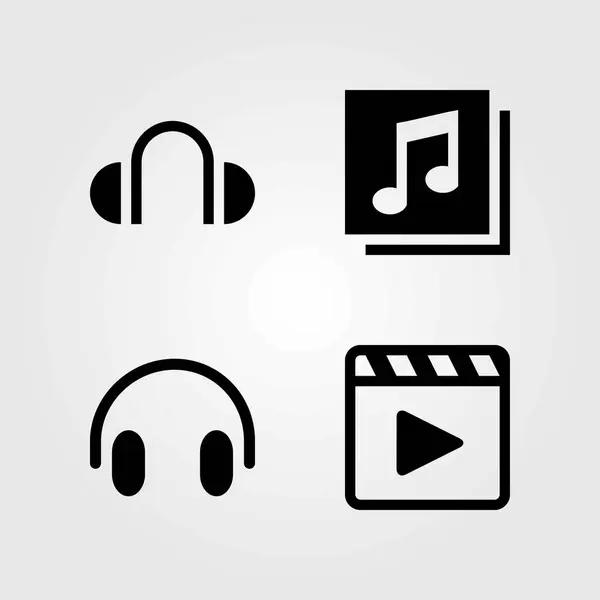 Multimedia vector icons set. movie player, headphones and quaver — Stock Vector