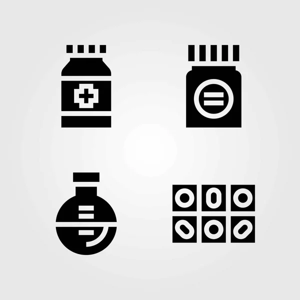 Zdravotní vektorové ikony nastavit. baňky, pilulky a lékařství — Stockový vektor