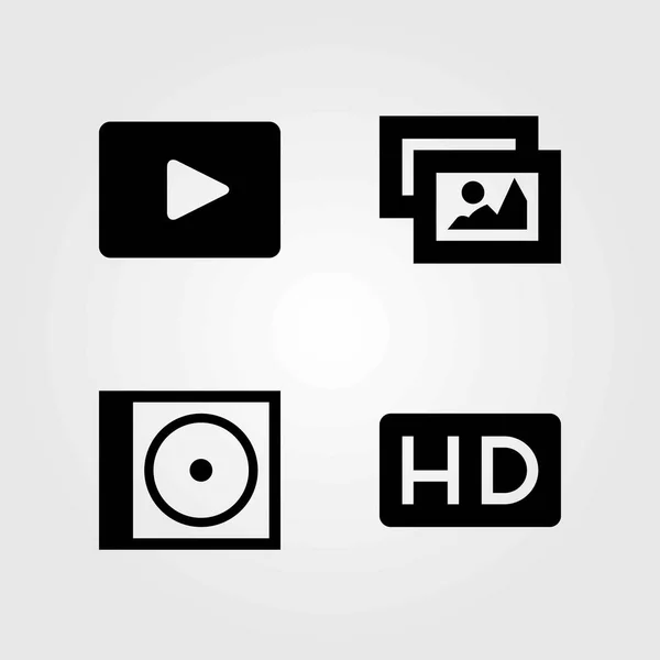 Multimedia-Vektorsymbole gesetzt. Bild, Compact Disk und Videoplayer — Stockvektor
