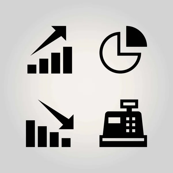 Technologia wektor zestaw ikon. druków gotówki, wykres kołowy, środki pieniężne i zyski — Wektor stockowy