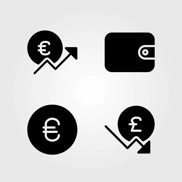 Conjunto de ícones vetoriais de dinheiro. euro, libra esterlina e carteira —  Vetores de Stock