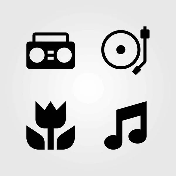 Conjunto de ícones vetoriais multimídia. toca-discos, boombox e nota musical — Vetor de Stock