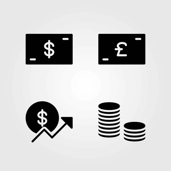 Money vector icons set. coin, coins and pound sterling — Stock Vector