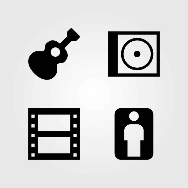 Conjunto de iconos vectoriales multimedia. hombre, disco compacto y rollo de película — Archivo Imágenes Vectoriales