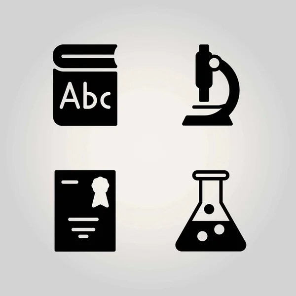 Wissenschaft Vektor Icon Set. Mikroskop, Buch und Sertizifat — Stockvektor