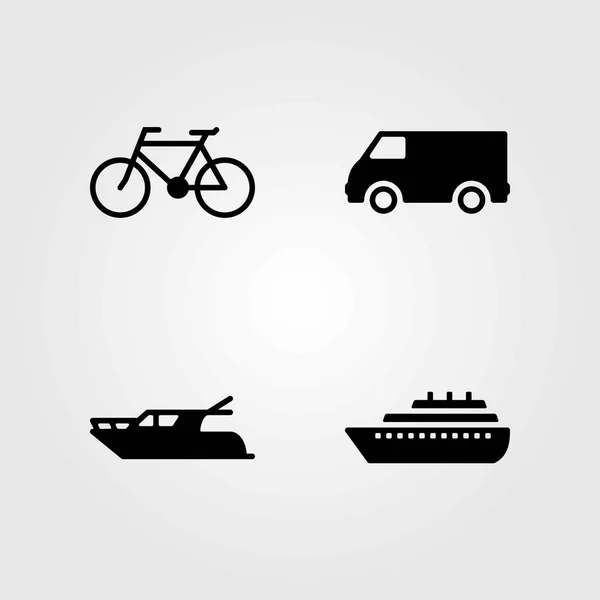 교통 벡터 아이콘 세트입니다. 자전거, 배 및 요트 — 스톡 벡터