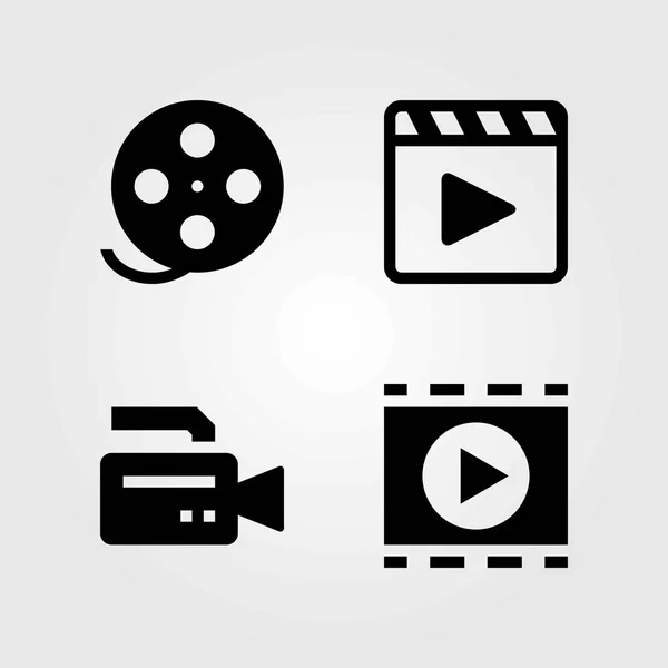 Conjunto de iconos vectoriales tecnológicos. rollo de película, cámara de vídeo y reproductor de películas — Vector de stock