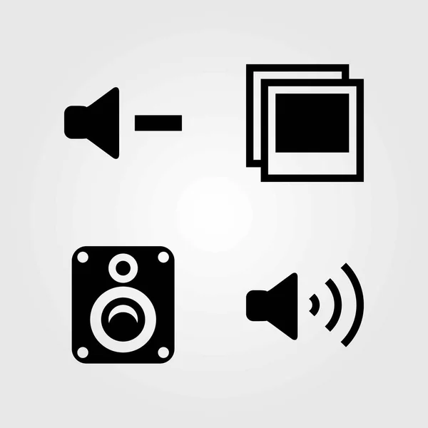 Multimedia vector icons set. spreker, foto en volume — Stockvector